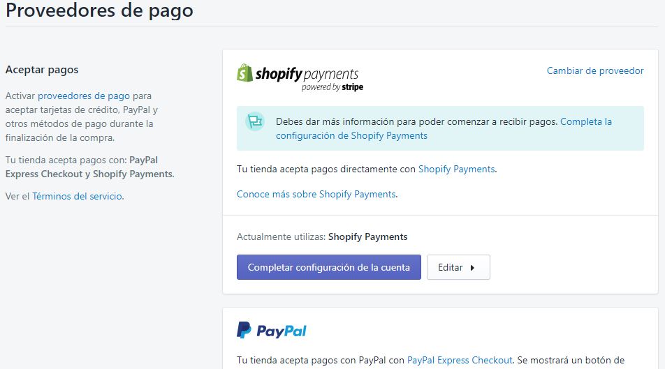 Sistemas de pago en Shopify